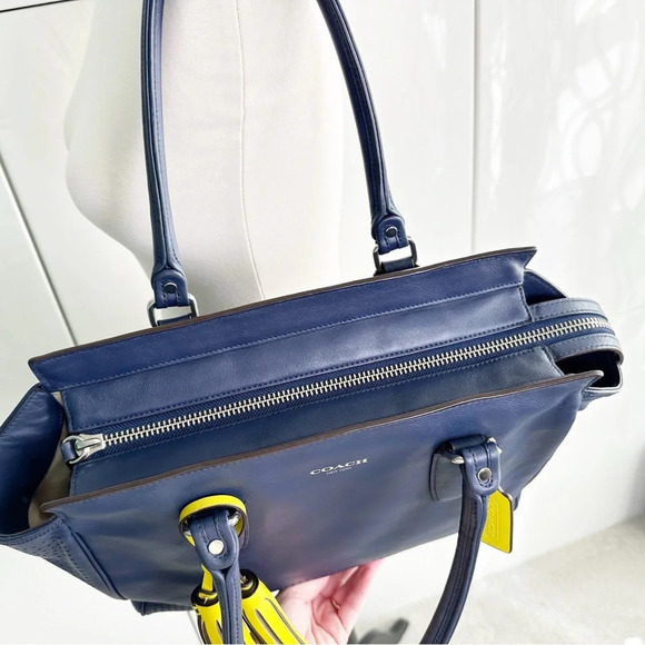 COACH Y2K Legacy Carryall Tote Navy Blue Citrine Perforated Shoulder Bag 22390 - Picture 4 of 15